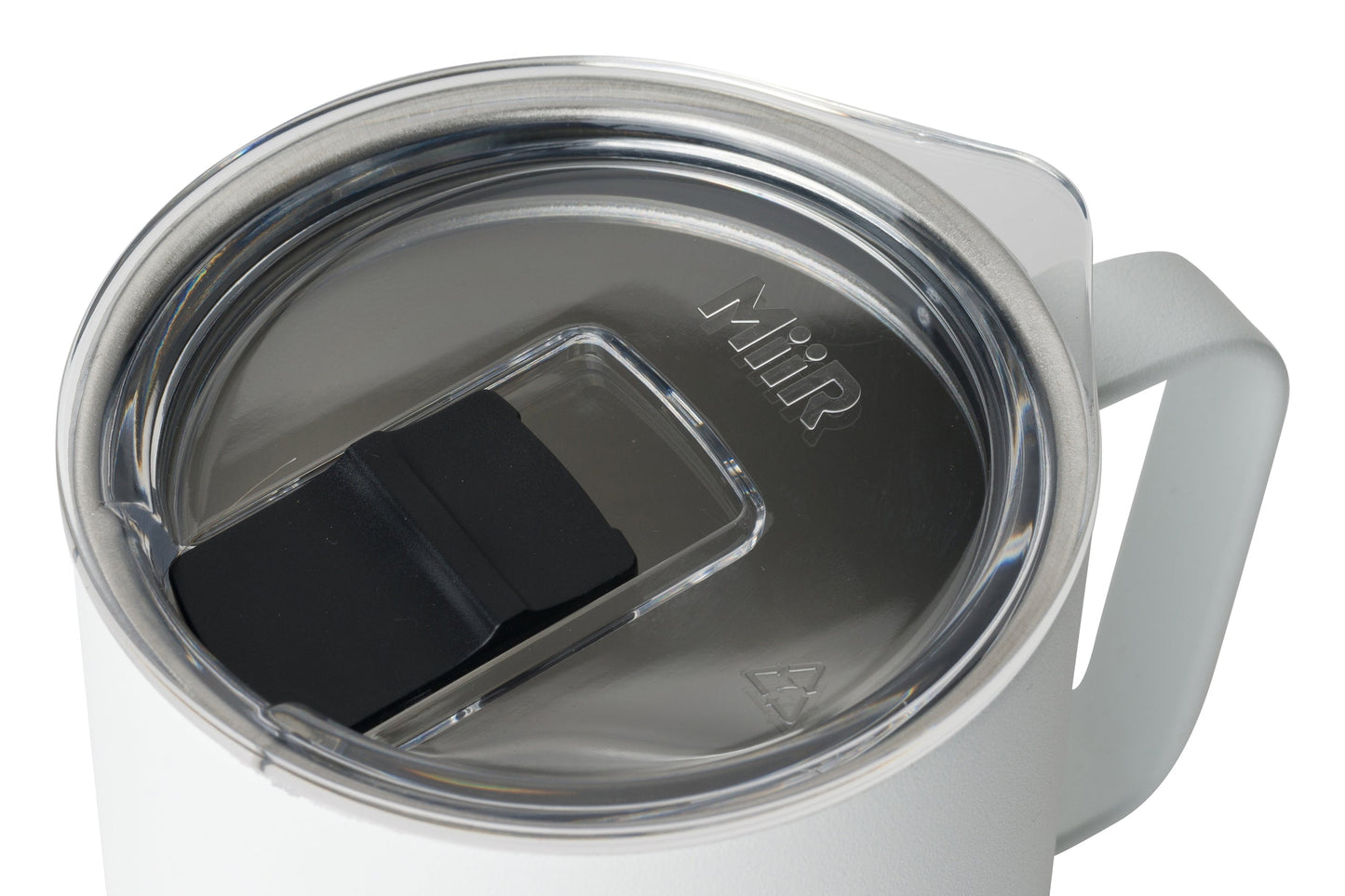 MiiR large Press-fit Slide Lid on MiiR 12oz white Camp Cup.