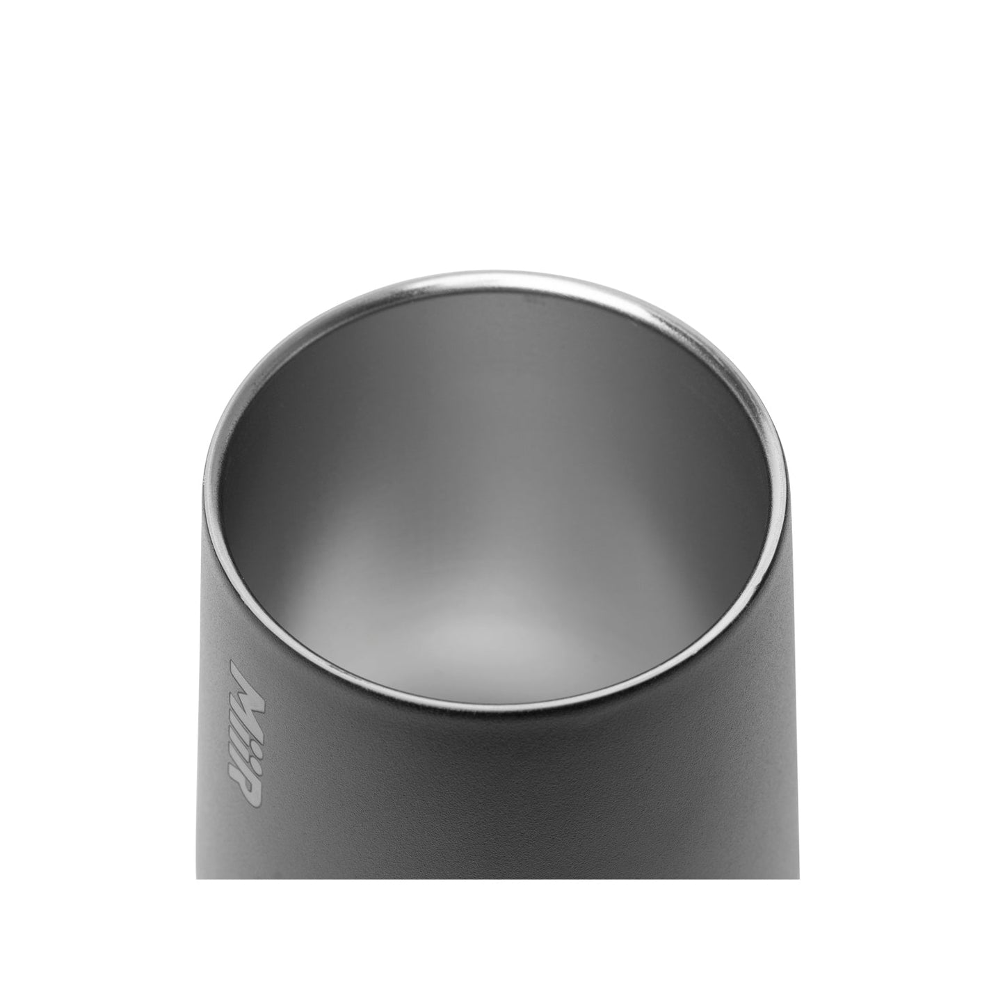 A close up of top and partial inside of a black MiiR wine tumbler without lid.