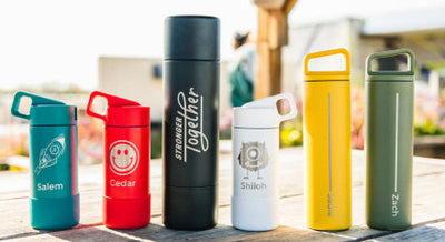 A collection of personalized MiiR bottles